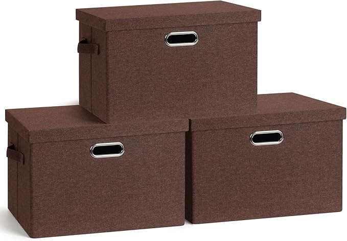 Graciadeco Large 17" 36 Quart Collapsible Stackable Storage Bins with Lids, 3 Packs Dark red Foldable Fabric Closet Storage Boxes with Lids, Heavy-duty Linen Cube Baskets(17x12x11)