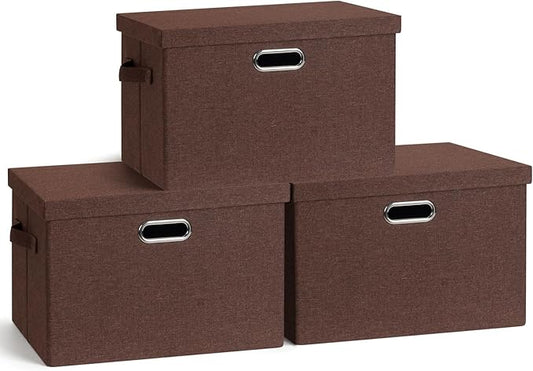 Graciadeco Large 17" 36 Quart Collapsible Stackable Storage Bins with Lids, 3 Packs Dark red Foldable Fabric Closet Storage Boxes with Lids, Heavy-duty Linen Cube Baskets(17x12x11)