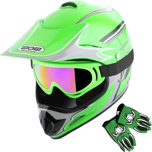 WOW Youth Kids Motocross BMX MX ATV Dirt Bike Dianosour Helmet Dragon + Goggles + Martian Youth Glove Bundle: HJOY MG Bundle
