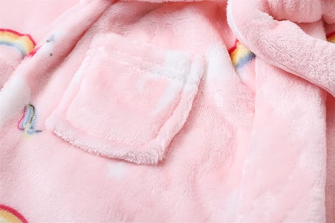 Umeyda Boys Girls Robes, Soft Fuzzy Fleece Hooded Bathrobes with Belt and Pockets for Kids, 1-18 Year