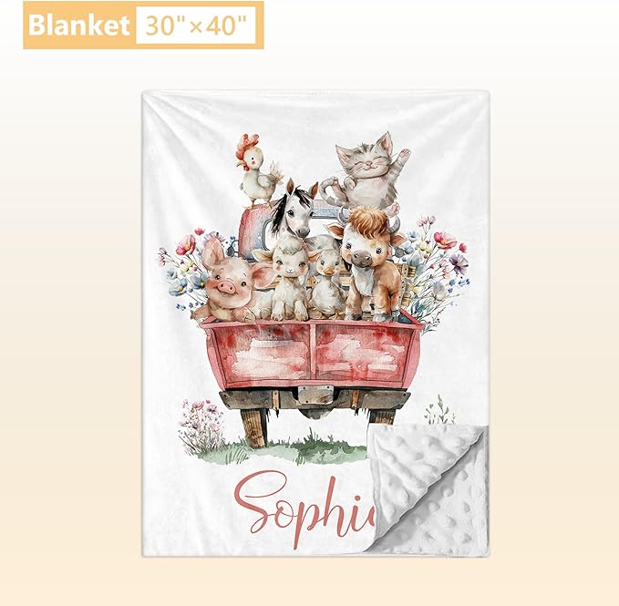 Custom Baby Bedding Set - 3 Pcs Personalized Name Crib Bedding Set for Nursery - Cute Baby Crib Set with Double Layer Blanket for Boys Girls - Customized Gifts for Toddler Infant - Farm Animals