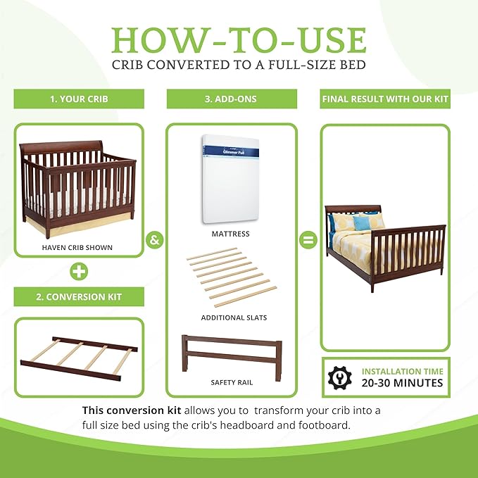 Full-Size Conversion Kit Bed Rails Compatible with Delta Children Convertible Cribs - Solid Wood Rail #0050 - Toddler and Adult Bed Rail for Full-Size Beds - Baby Furniture (Espresso Truffle - 208)