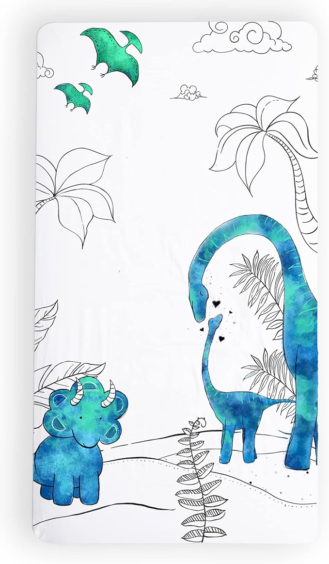 JumpOff Jo - Fitted Crib Sheet, Super Soft Breathable 100% Cotton Baby Crib Sheet for Standard Crib Mattresses and Toddler Beds, 28 in. x 52 in. - Blue Dinosaur