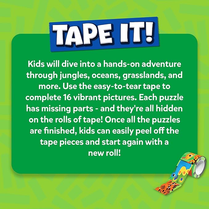Skillmatics Puzzle Activity - Tape It Animal Sticker Puzzles, 300+ Easy-Tear Stickers, Reusable Art & Craft Kit, Educational Fine Motor Skills & Travel Toy, Gift for Kids Ages 4, 5, 6, 7, 8