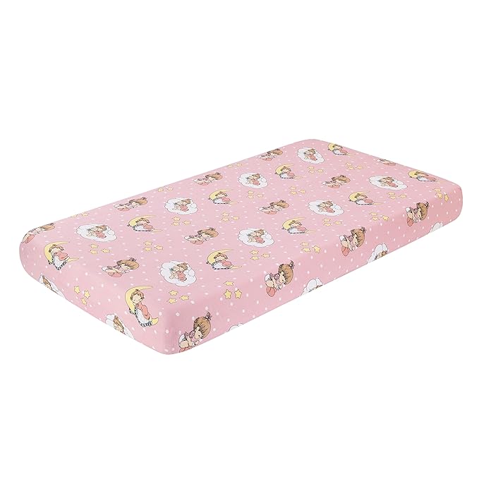 2 Pack Fitted Crib Sheets for Girls in 100% Jersey Knit Cotton – Pink and Yellow Precious Moments Design Plus Solid Pink Girl’s Crib Mattress Sheets by Everyday Kids