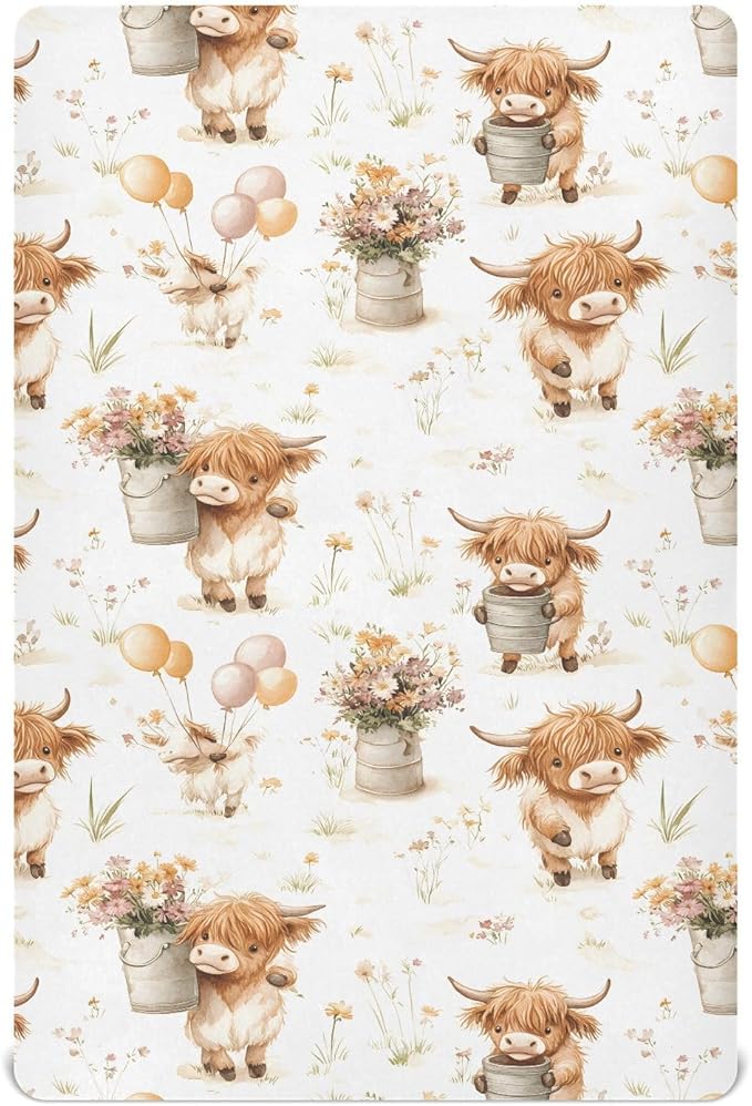 Baby Crib Sheets Fitted Crib Sheet Standard Crib and Toddler Mattress for Boys Girls 39 * 27in Pink Starfish Shell Pattern (Highland Cows Flower Ball Pattern, Small)