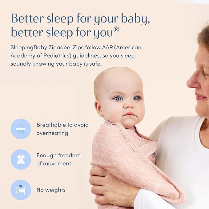 SleepingBaby Zipadee-Zip Transition Swaddle - Cozy Baby Swaddling Blanket with Zipper Convenience - Roomy Wearable Blanket for Easy Diaper Changes - 6-12 Month - Ballet Pink Heather