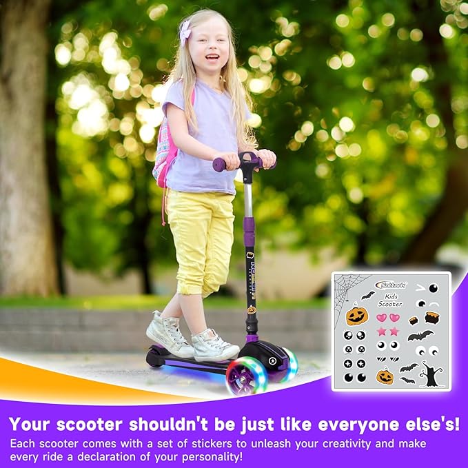 Nattork Kids Scooter for Age 3-8, Toddler Scooter with 4 Adjustable Height for Boys & Girls, Light Up 3-Wheels Foldable Kick Scooter, Lean to Steer, 120LB Weight Capacity