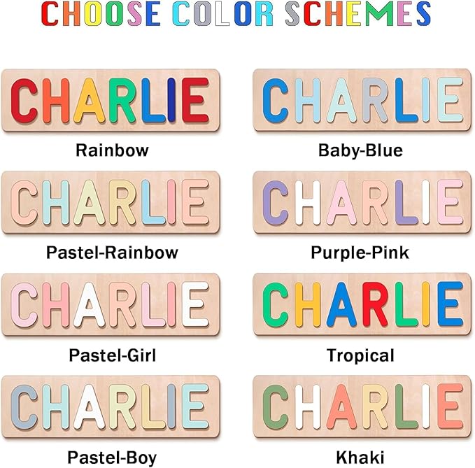 Personalized Name Puzzle for Kids, Personalized Baby Custom Name Puzzles for Toddlers 1-3, Customized 1st Birthday for Girls & Boys Wooden Wave Puzzle Montessor Toys for Kids