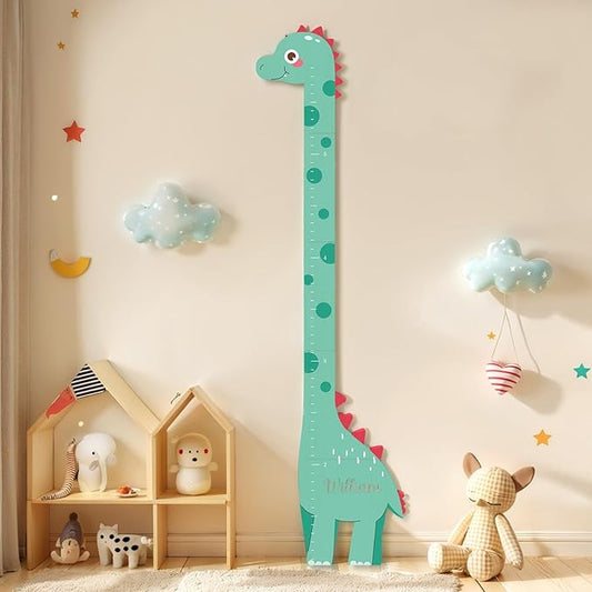 Woodemon Wooden Dinosaur Height Chart – Personalized Name Growth Chart for Kids, Wall Decor 63" x 17.4"
