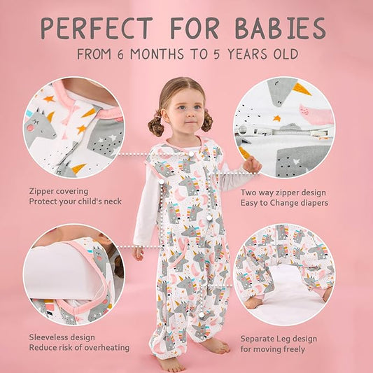 WONDAY Toddler Sleep Sack with Feet, 0.5 Tog Sleeping Sacks for Walking with Legs 2T 3T
