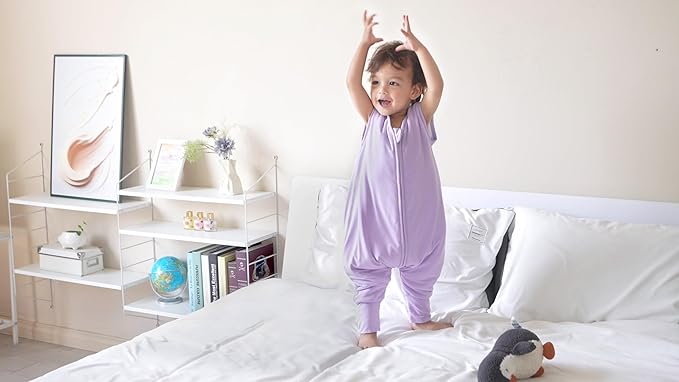 Baby/Toddler Sleep Sack with Legs, Rayon from Bamboo 95% + 5% Spandex, 1.0 TOG, 2‑Way Zipper Sleeping Bag, Walker‑Friendly 18-36M Purple