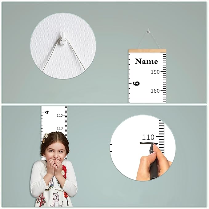 Personalized Baby Height Growth Chart for Kids Child Toddler Boys Girls, Canvas Print Growth Chart for Wall Room Nursery Decor, Hangable and Removable Growing Record Measuring Wall Ruler for Bedroom