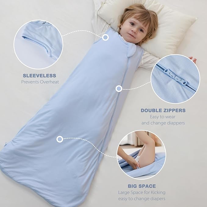 Mosebears Unisex Rayon Made from Bamboo Sleep Sack with 2-Way Zipper,2.5 Tog Baby Winter Sleep Sack(Fog Blue,18-36 Months)