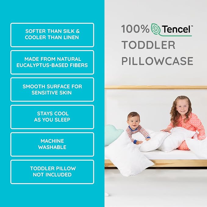 PUREgrace Tencel Toddler Pillowcase – Washable and Soft, Sized for All Toddler Pillows, Breathable and Smooth with Secure Flap Design