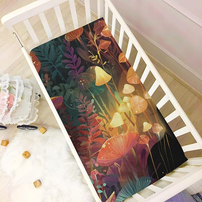 Orange Cat Mushroom Forest Crib Sheets Standard Crib Toddler Mattresses Cover Fitted Baby Bed Sheet Breathable Crib Mattress Sheet for Girls Boys 39''x27''x9''
