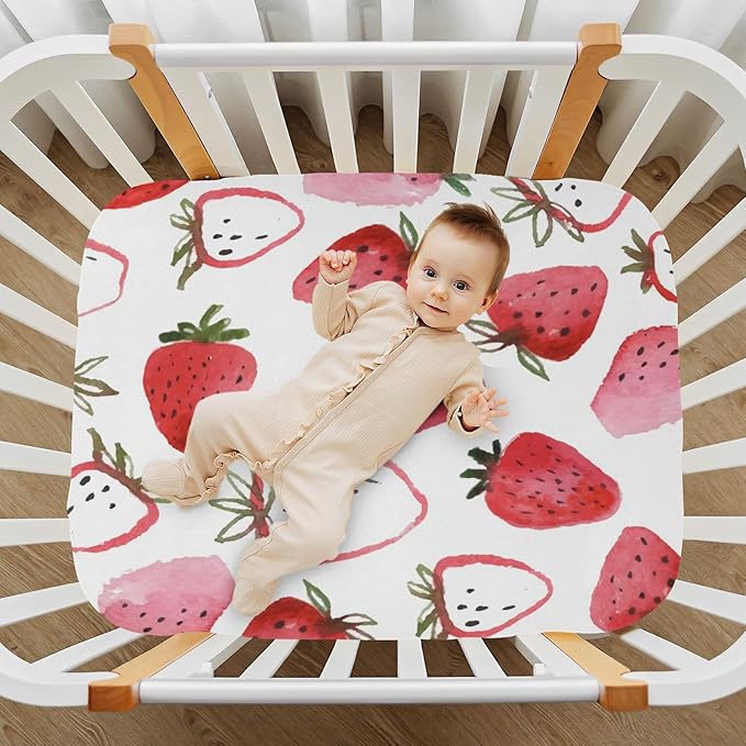 ATTX Fitted Crib Sheet Watercolor Strawberries Baby Sheets for Standard Crib Toddler Mattress Cover, Soft Microfiber Breathable Mattress Cover,28" x 52" x 9"