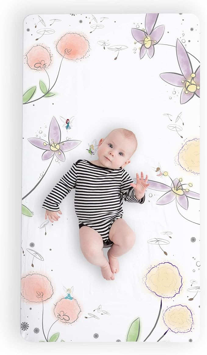 JumpOff Jo - Fitted Crib Sheet, Super Soft Breathable 100% Cotton Baby Crib Sheet for Standard Crib Mattresses and Toddler Beds, 28 in. x 52 in. - Fairy Blossom