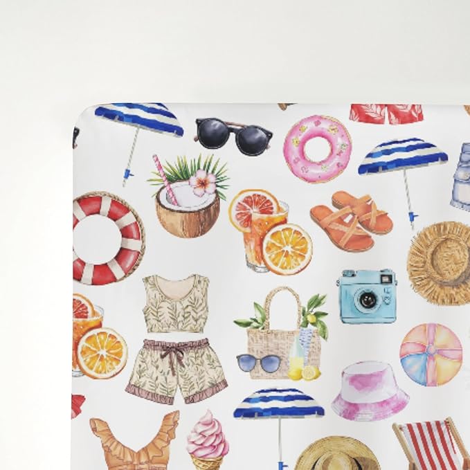 Watercolor Girl Beach Days Baby Crib Sheets for Boy Girl 52x28Inch Summer Seaside Soft Stretchy Fitted Crib Mattress Cover Beach Vacation Holiday Baby Sheet for Standard Crib & Toddler Mattress Pad