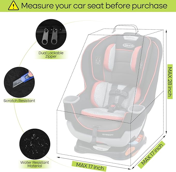 ZRRAJOY Padded Car Seat Travel Bag for Airplane, Heavy Duty Backpack for Air Travel, Water-Resistant Carrier with Shoulder Strap, Fits Most Car Seats (Black)