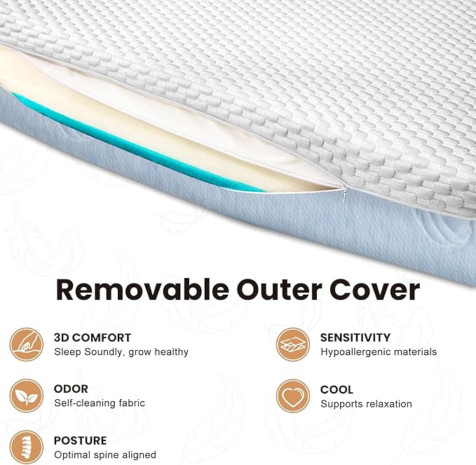 Crib Mattress, 52 x 27 Dual-Sided Memory Foam Baby and Toddler Mattress, Triple Layer Toddler Bed Mattress with Waterproof, Breathable, Removable Machine Washable Cover, Baby Mattresses for Crib