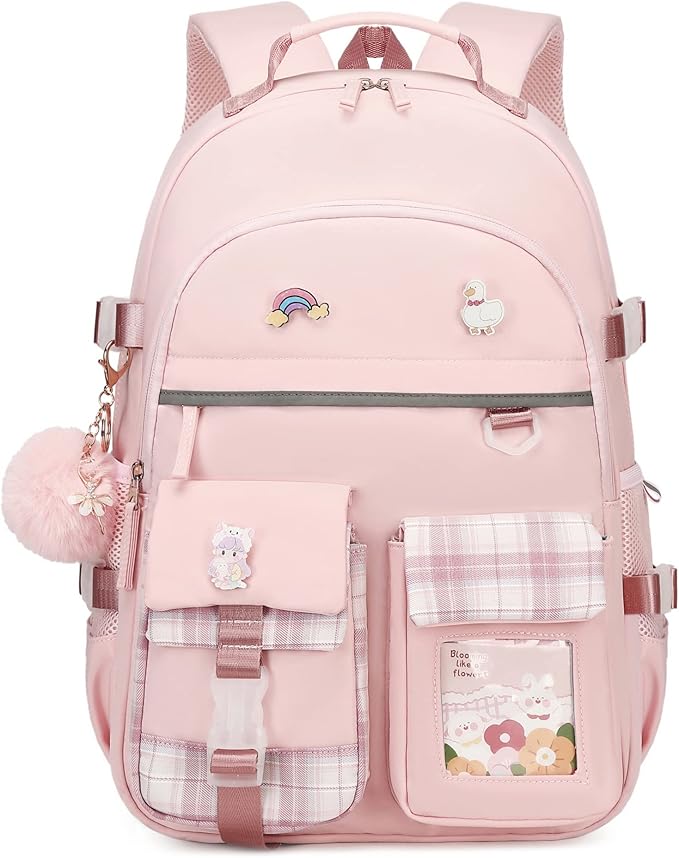 KIDNUO Backpack for Girls, 15.6 Inch Laptop School Bag Kids Kindergarten Elementary College Backpacks Large Bookbags for Teen Girl Women Students Casual Travel Daypacks (Pink)