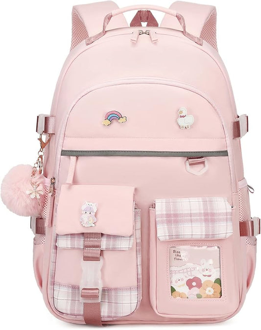 KIDNUO Backpack for Girls, 15.6 Inch Laptop School Bag Kids Kindergarten Elementary College Backpacks Large Bookbags for Teen Girl Women Students Casual Travel Daypacks (Pink)