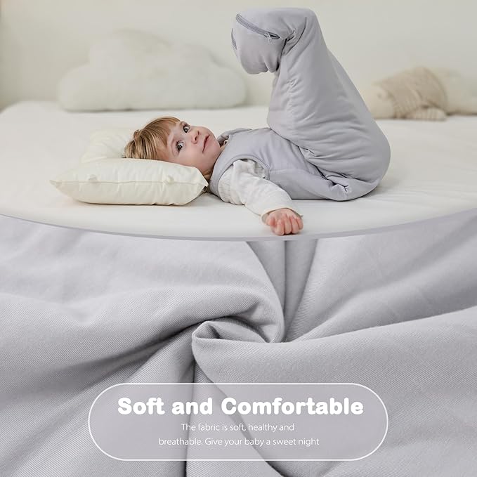Mosebears Unisex Rayon Made from Bamboo Sleep Sack with 2-Way Zipper,2.5 Tog Baby Winter Sleep Sack (Light Grey,18-36 Months)