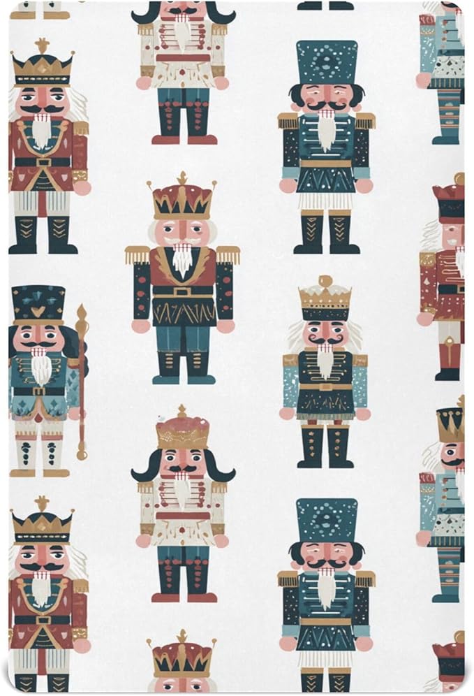Christmas Nutcrackers White Crib Sheets Soft Breathable Fitted Baby Crib Sheets Mattress Cover for Girls Boys, 52" x 28" x 9"
