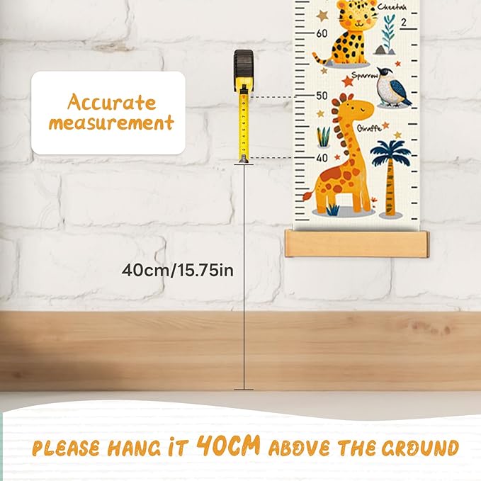 Woodemon Personalized Name Kids Growth Chart, Watercolor Animal Canvas Height Measurement Ruler for Baby, Kids Height Wall Chart for Child's Room Decoration, Waterproof Measuring Wall Ruler