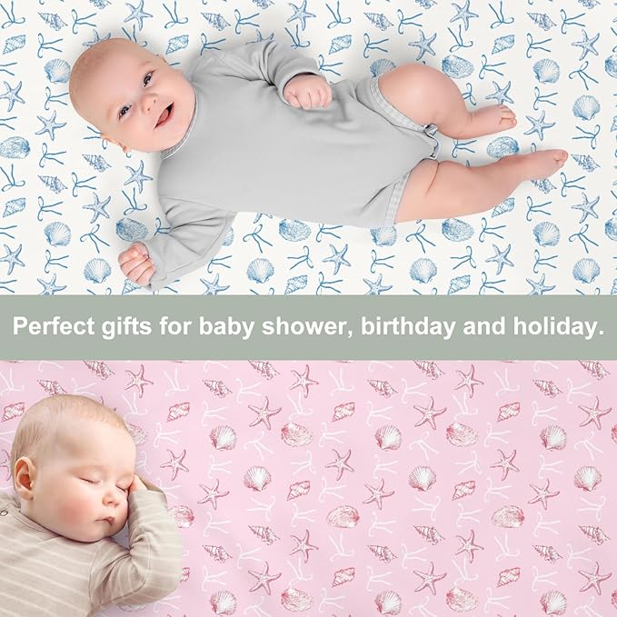 Summer Conches Bows Sea Baby Crib Sheets for Boy Girl 52x28In Ocean Seashells Beach Soft Snug Fitted Crib Mattress Cover Boho Nautical Marine Baby Sheet for Standard Crib & Toddler Bed Mattress 2 Pack