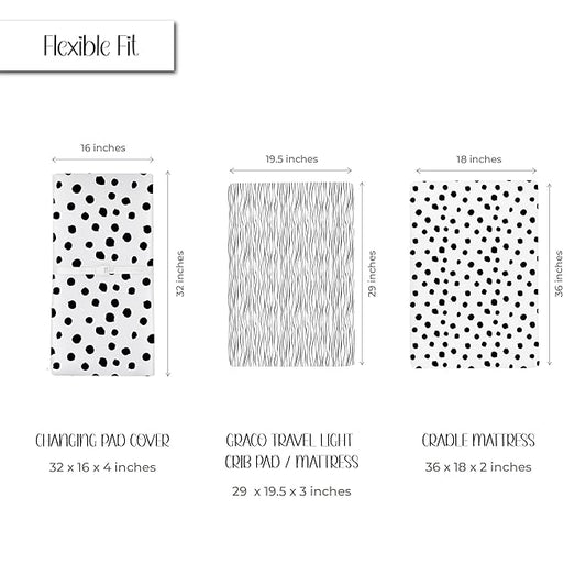 Changing Pad Cover Set | Cradle Sheet 2 Pack 100% Jersey Cotton Black and White Abstract Stripes and Dots by Ely's & Co