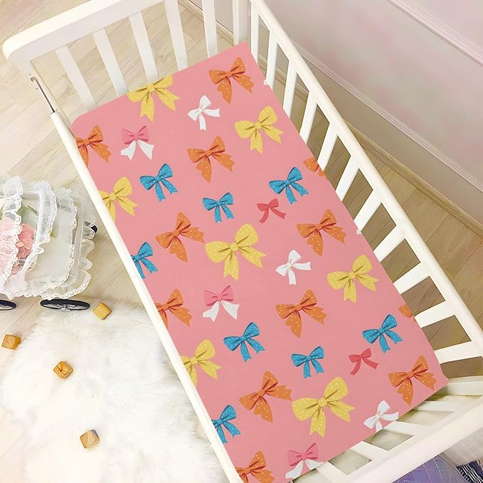 Baby Crib Sheets Fitted Crib Sheet Standard Crib and Toddler Mattress for Boys Girls 39 * 27in Pink Starfish Shell Pattern (Wave Point Bow Pattern, Medium)