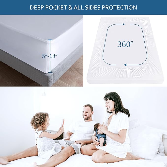 Moonsea Waterproof Mattress Protector,Mattress Cover Protector, Smooth Top Mattress Protector for Kids, Breathable Skin Friendly and Noiseless Fitted Sheet,Cal King Size,Polyester