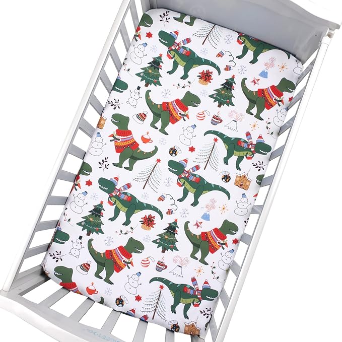 UOMNY Crib Sheet Christmas Dinosaur Fitted Crib Sheets Baby Sheet for Standard Crib and Toddler Mattresses Nursery Bedding Sheet Crib Mattress Sheets for Boys and Girls 1 Pack Space Toddler Sheet