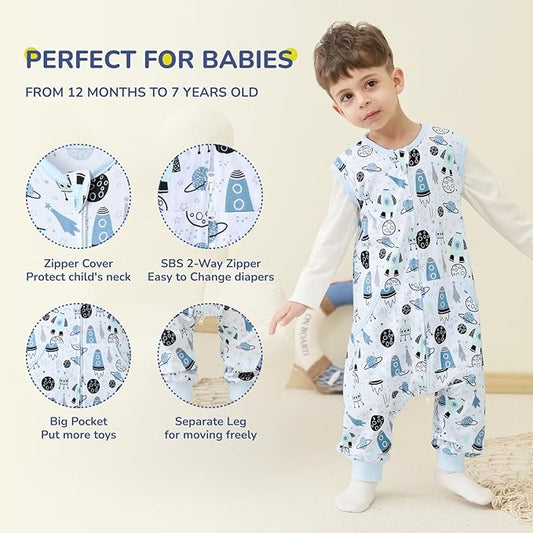 2 Pack Sleep Sack with Legs, Baby Wearable Blanket, 0.5 TOG Toddler Sleeping Sack with Feet Sleep Sacks (Planet, 2T-3T)