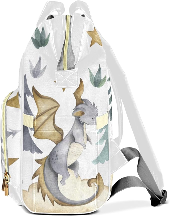 Personalized Cute Dragon Watercolor Custom with Name Diaper Bag Backpack For Baby Boy Girl Dad Mom Unisex for Adult Daypack Holiday Gift