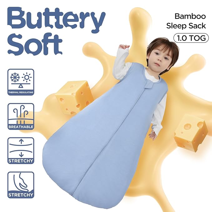 Duomiaomiao 2 Pack Buttery Soft Rayon Made from Bamboo Baby Sleep Sack 0-6 Months 1.0 TOG, Premium Baby Sleeping Bag 2-Way Zipper for Babies