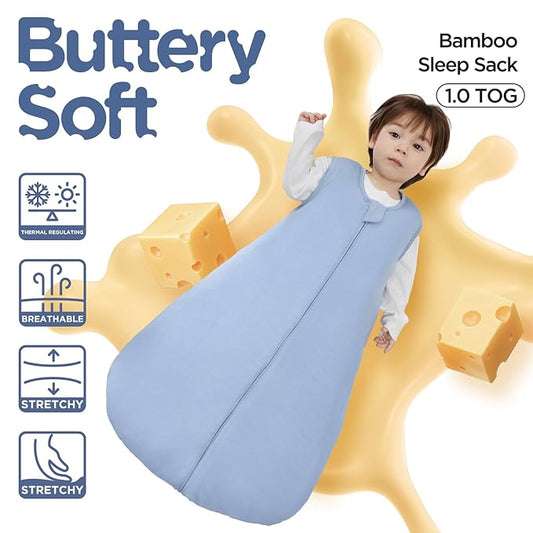 Duomiaomiao Buttery Soft Rayon Made from Bamboo Baby Sleep Sack 0-6 Months 1.0 TOG, Premium Baby Sleeping Bag 2-Way Zipper for Babies