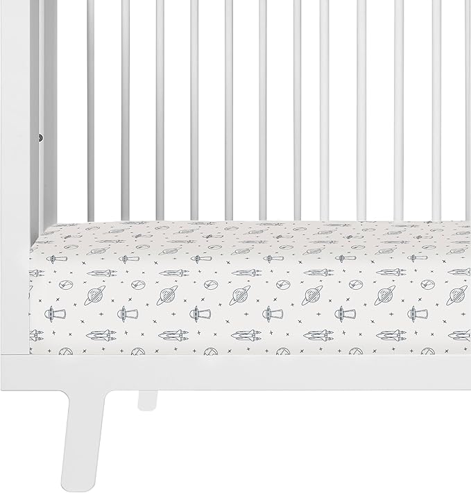 Makemake Organics GOTS Certified Organic Cotton Fitted Crib Sheet Soft Breathable (28"x52", Astronaut Blue)