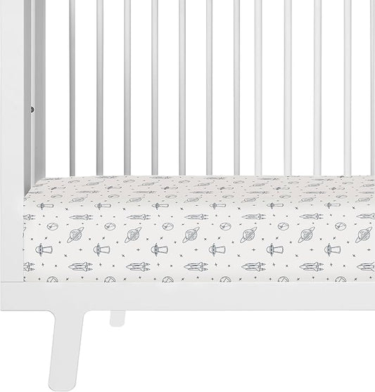 Makemake Organics GOTS Certified Organic Cotton Fitted Crib Sheet Soft Breathable (28"x52", Astronaut Blue)