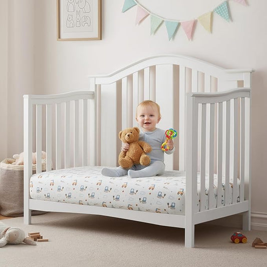 SiinvdaBZX 2 Pack Muslin Crib Sheets for Boys, Ultra Soft Cotton Breathable Fitted Baby Crib Mattress Sheets for 52"x28" Standard Toddler Mattress (2Pcs Construction Trucks)
