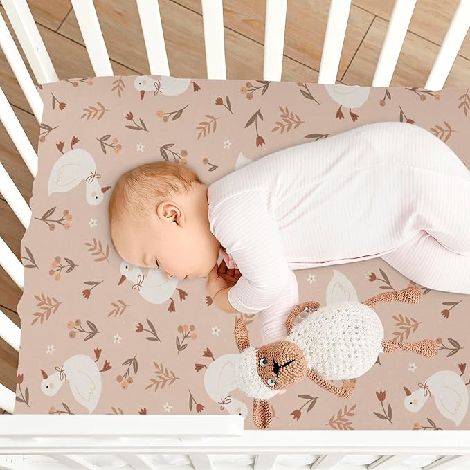 Cute Goose Flowers Crib Sheet for Boys Girls, Super Soft Breathable Fitted Crib Sheet for Standard Crib & Toddler Mattress, Nursery Sheet, 28x52 in