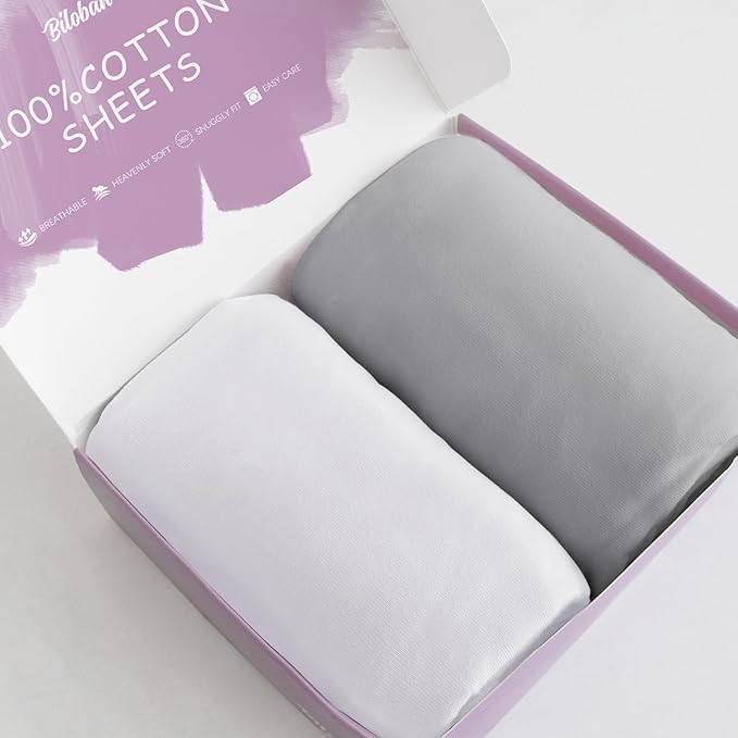Bassinet Sheets Fit for Ronbei, Cuddor, Papablic, Cowiewie, Pamo Babe and Ingenuity Bedside Bassinet,100% Cotton, 2 Pack, Ultra Soft Bassinet Sheet, White and Gray
