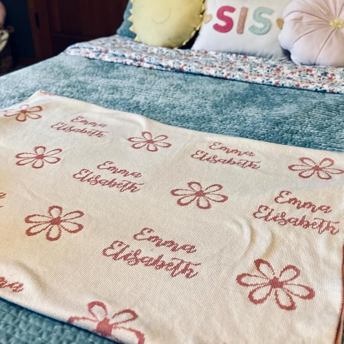 Personalized Tiled Icon Blanket – 100% Organic Cotton Customized Baby Blanket, Custom Name, Bassinet 30x40, Gift for Baby Shower, Birthday Present, Girls and Boys, Toddlers Kids, Made In America