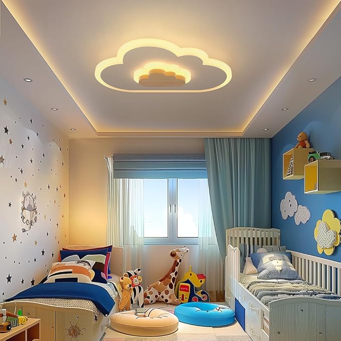 LED Ceiling Light 26W Wood Cloud Cartoon Kids Ceiling Light 19.68in Kids Room Light fixtures Ceiling Mount 3000-6500K with nightlight Ceiling Lamps for bedrooms Girl Boy Nursery Toys Room