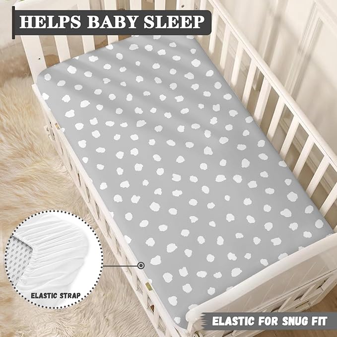 Grey with White Spots Fitted Crib Sheet Gray Abstract Baby Crib Sheet Fit Standard Crib and Toddler Mattress,Crib Mattress Sheets for Boys Girls 28"x52"