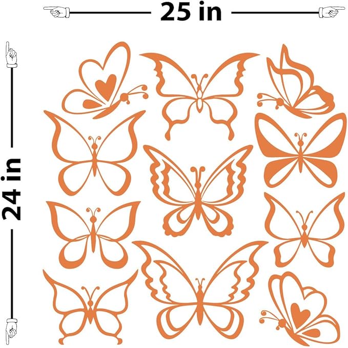 The Decal Guru Butterfly Wall Art Vinyl Stickers DIY Nursery or Girls Room Decor Peel and Stick Butterflies Decals (Persimmon, 24x25 inches)