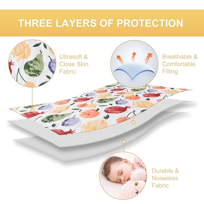TILLYOU Pack and Play Sheet - Soft Quilted Crib Cover Pad, Toddlers Mattress Protector with 1''-3'' Deep Pocket, Thick Play Yard Playpen Sheets, Crib Mattress Pad, 39"x27", Fruit Shadow