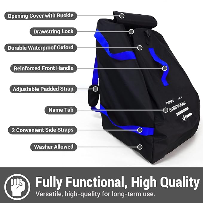 ProFaster Car Seat Travel Bag Backpack for Air Travel - Karfast Universal Infant Carseat Gate Check Bag Cover for Airplane, Foldable with Pouch, Blue